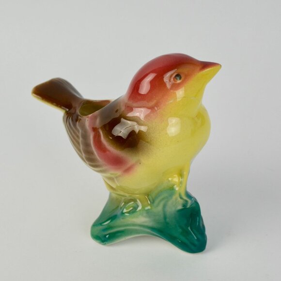 Vintage Royal Copley Kinglet Bird On a Branch Planter Red Beige Yellow Green - Picture 6 of 11
